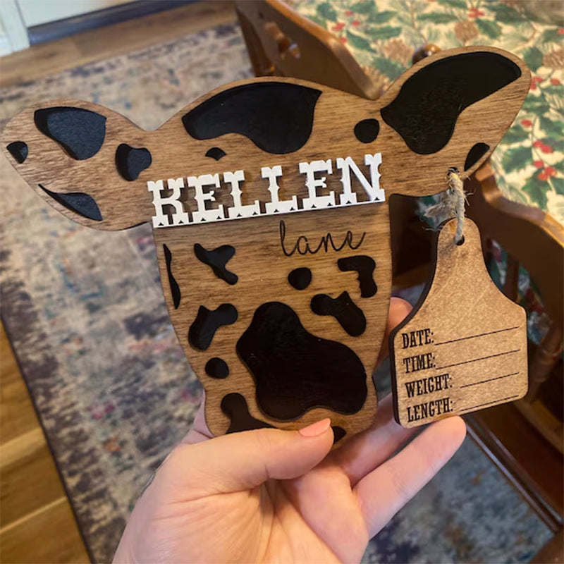 Baby Boy Cow Birth Stats Sign / Nursery Announcement