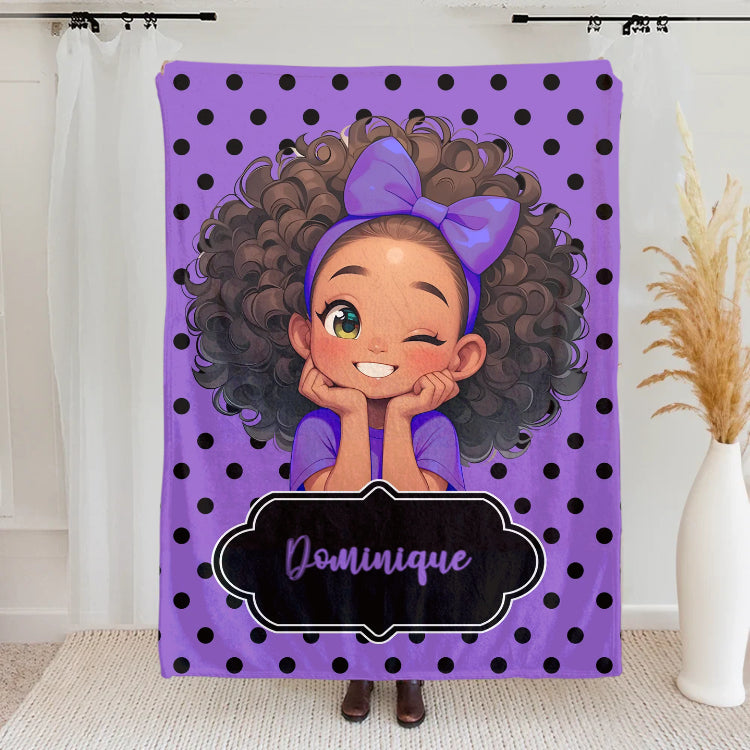 Personalized Polka Dots Cute Cartoon Little Girl Soft Throw Blanket