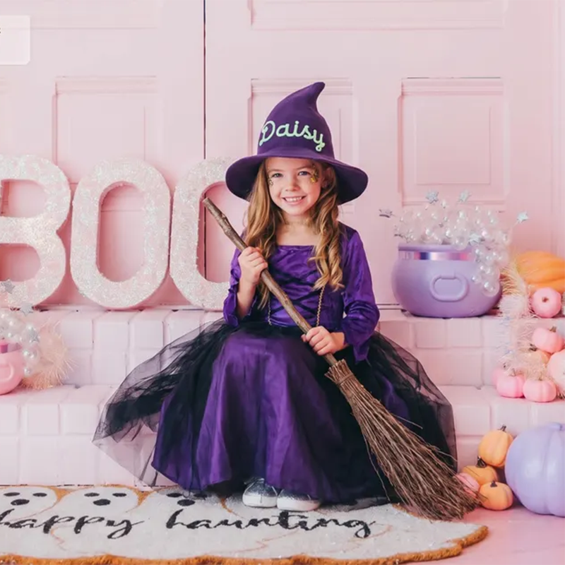 Custom Name Halloween Witch Hat, Personalized Kids Witch Hat