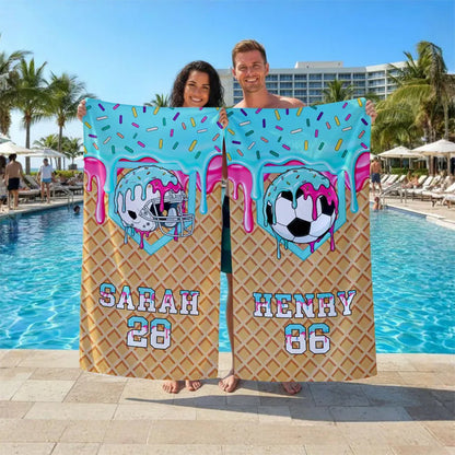 Personalized Ice Cream Drip Baseball Beach Towel For Boys