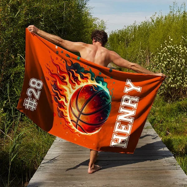 Personalized Flame Basketball Baseball Oversized Quick Dry Beach Towel