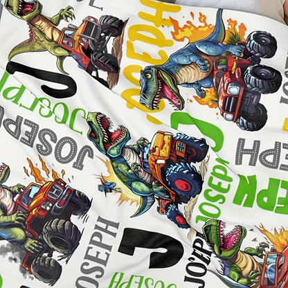 Customizable Dinosaur Truck Print Flannel Throw Blanket