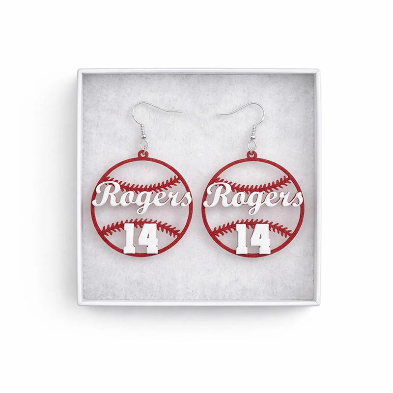 Personalized Baseball Earrings - Name and Number