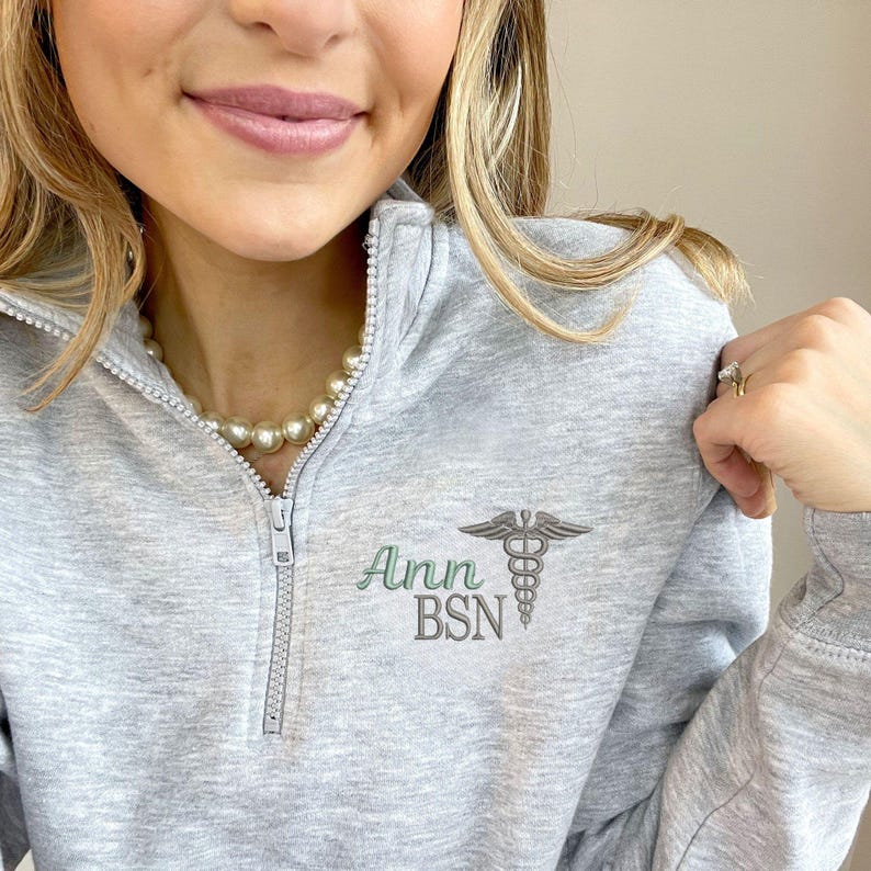 Custom Embroidered Nurse Caduceus Bennett Quarter Zip with Pockets
