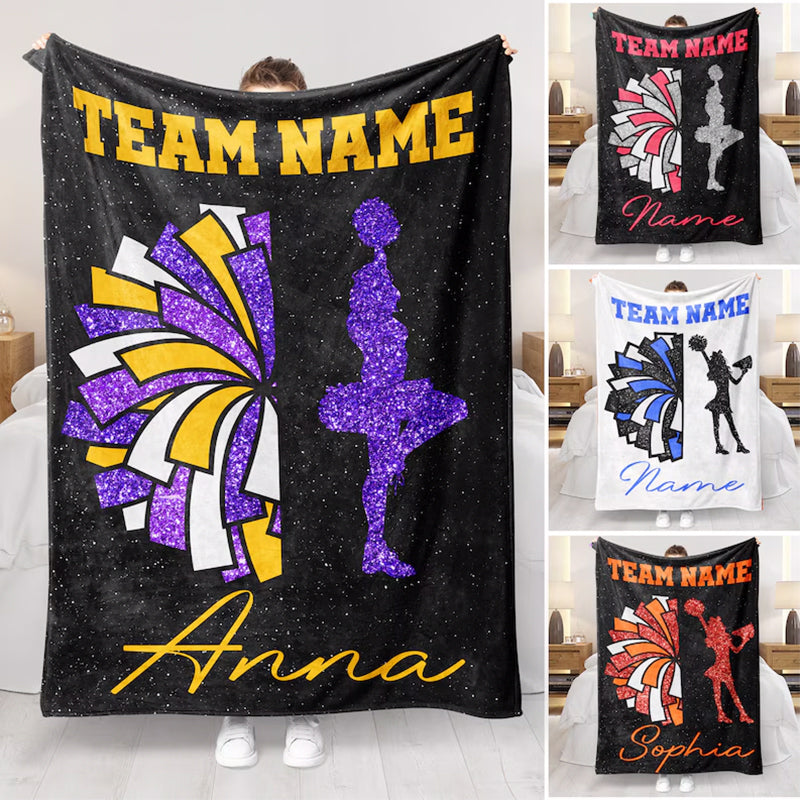 Personalized Cheer Team Blanket - Custom Name & Colors Cozy Sherpa Fleece