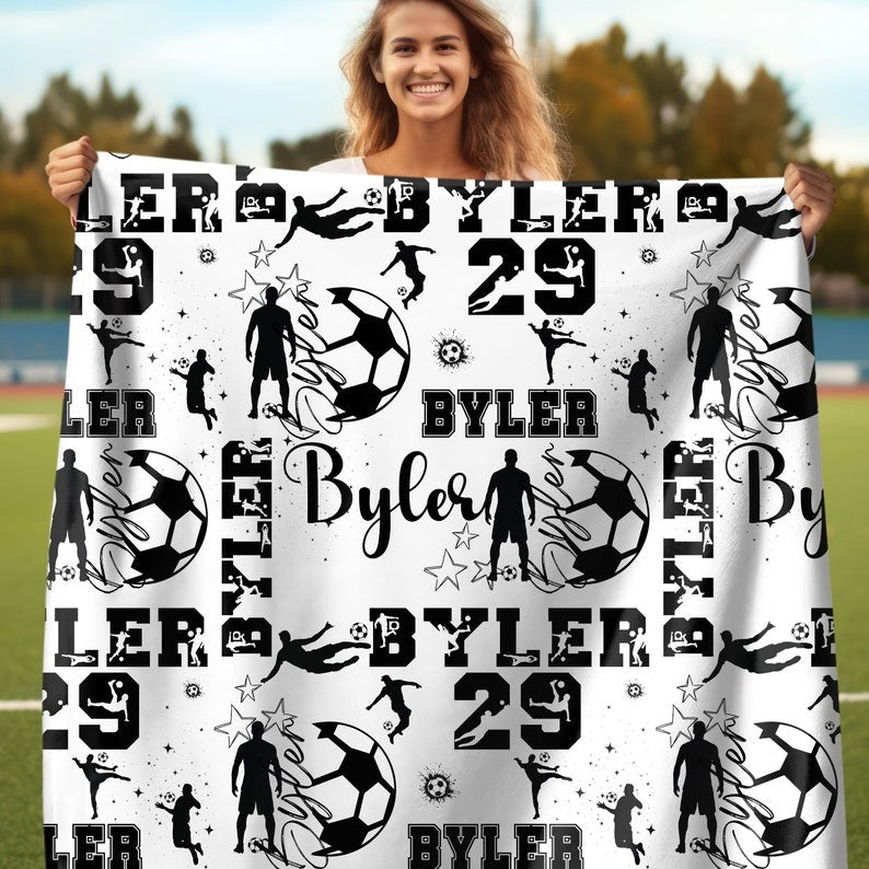 Custom Name Soccer Blanket, Gift for Soccer Player