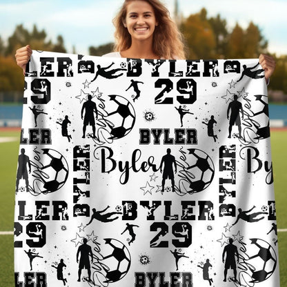 Custom Name Soccer Blanket, Gift for Soccer Player