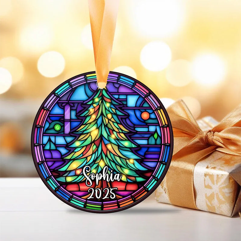 Personalized Christmas Tree Stained Glass Ornament 2025