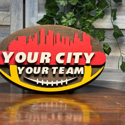 Woodcut Handcrafted Football Sign of your favorite team