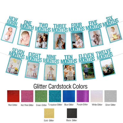 PartyHooman 1st Birthday Photo Banner in for Baby from Newborn to 12 Months