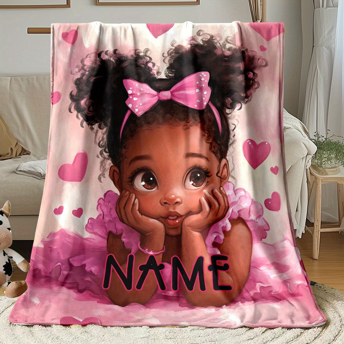Name/Text Flannel Blanket Cute Girl Bedding Gift (Add Name)