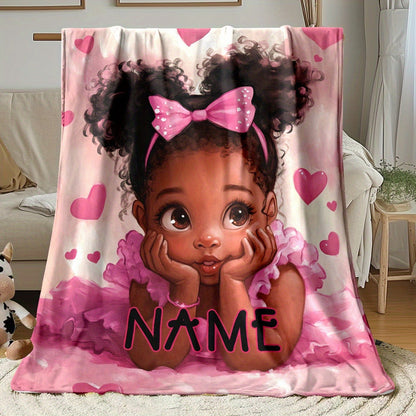 Name/Text Flannel Blanket Cute Girl Bedding Gift (Add Name)
