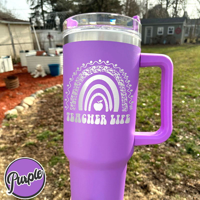 40 oz Rainbow Teacher Tumbler | Customized "Teach Love Inspire" | Insulated Educational Gift