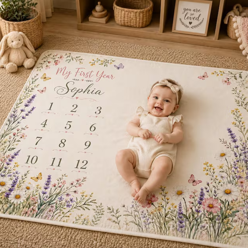Personalized Baby Milestone Blanket, Wildflower Monthly Milestone Blanket