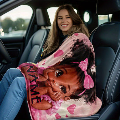 Name/Text Flannel Blanket Cute Girl Bedding Gift (Add Name)