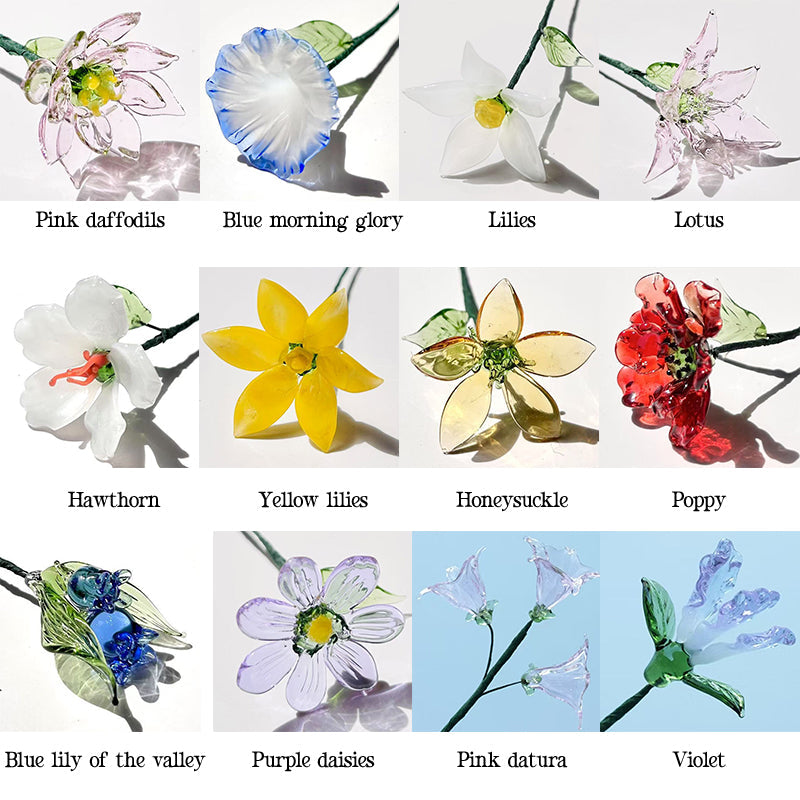 Glass Birth Month Flowers, Birth Flower Bouquet