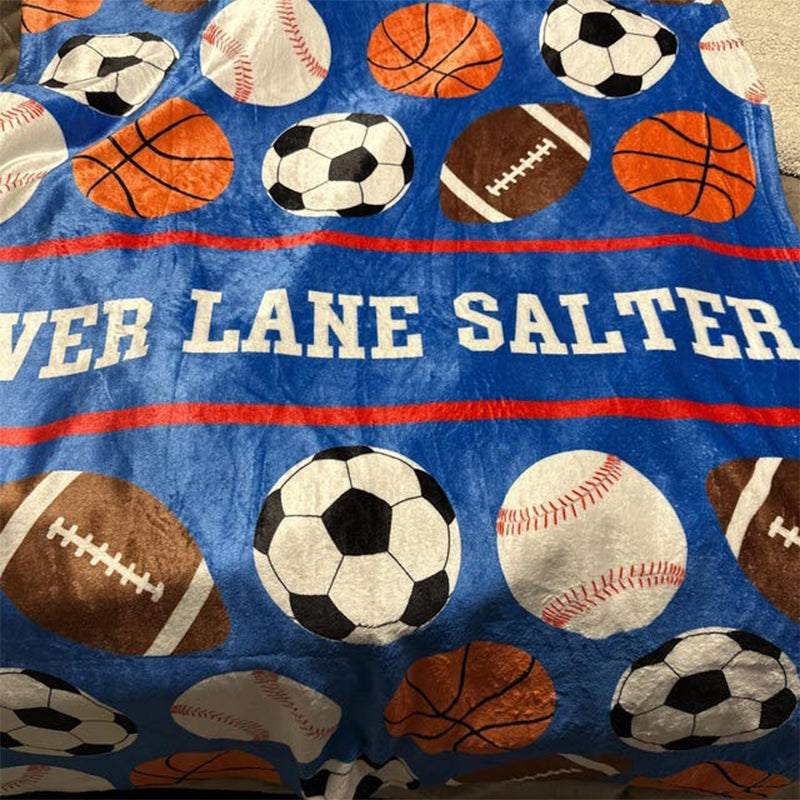 Personalized Kids Sports Blanket, Custom Blanket, Basketball Football Baseball Blanket