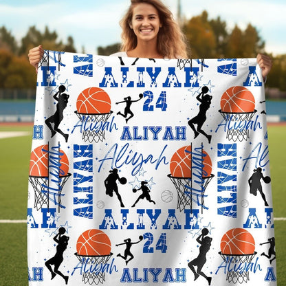 Basketball Girl or Boy Personalized Blanket, Custom Name Basketball Throw