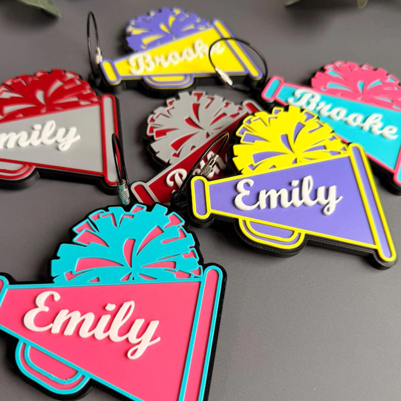 Personalized Cheer Bag Tag – Custom Megaphone & Pom Pom