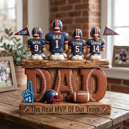 Personalized Baseball Soccer Football Basketball  Dad & Kids 2D FLAT Wooden Block, Custom Jersey Sign