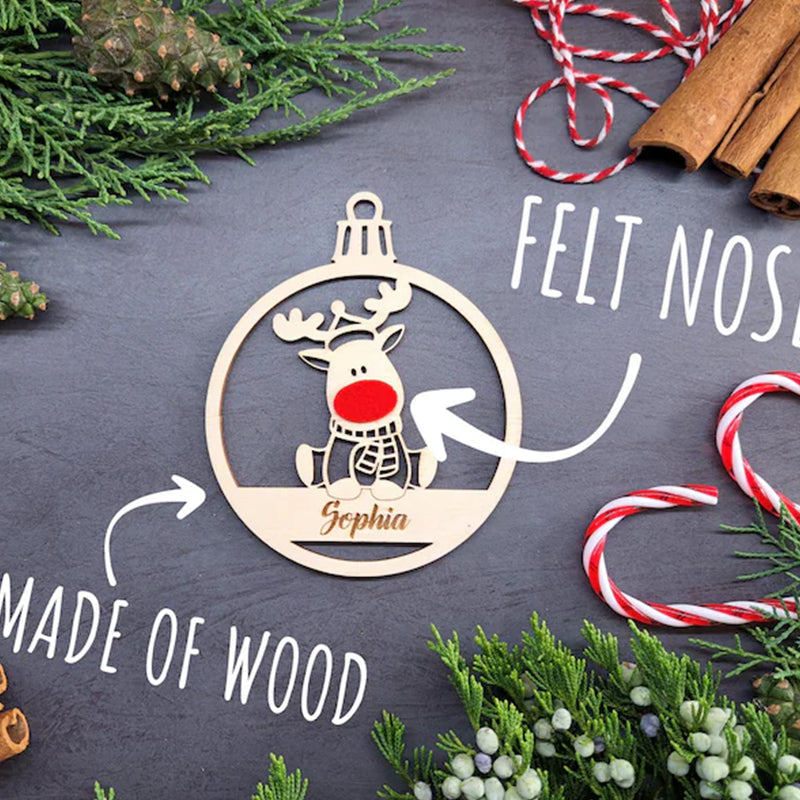 Personalised Reindeer ornament, Red nose decor