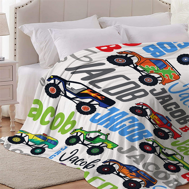 Custom Name Monster Truck Design Flannel Blanket