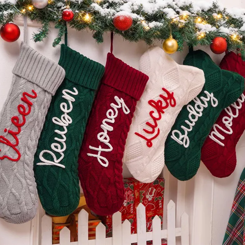 Personalized Christmas Stockings, Knitted Family Stockings with Name