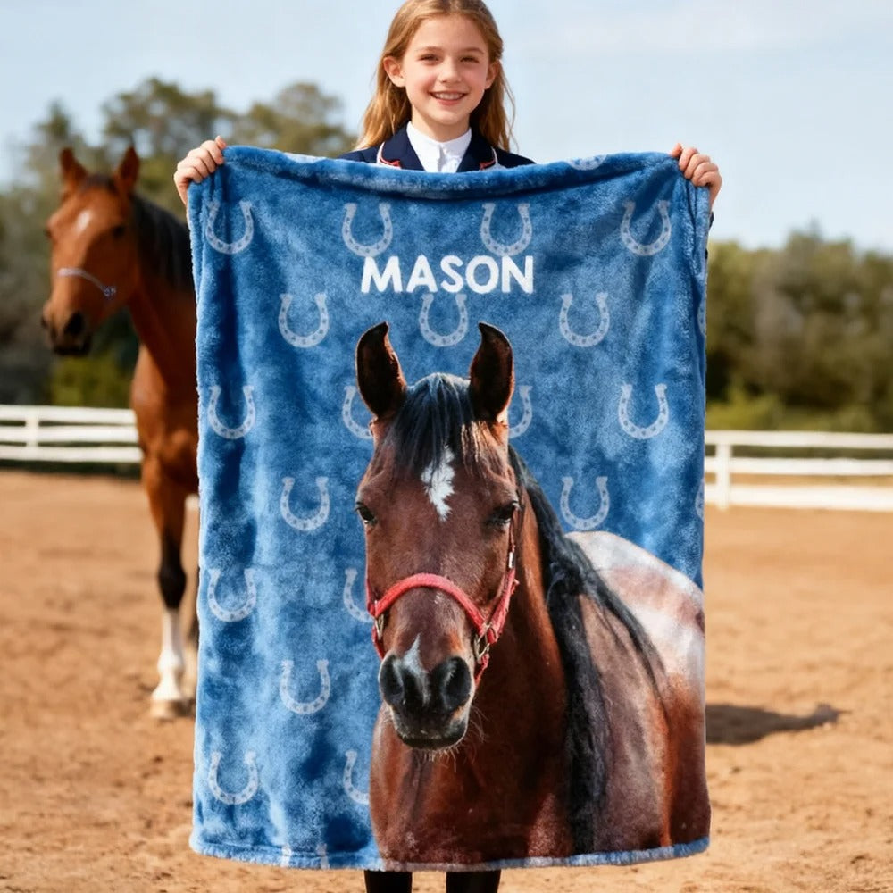 Personalized Painted Horse Photo Horseshoe Print Multicolor Blanket