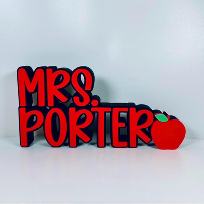 Teacher Name Plate, Multicolor Teacher Name Sign, Apple Name Plate