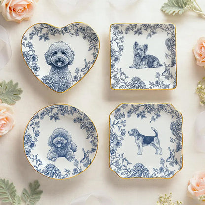 Custom Pet Portrait Jewelry Dish: Toile De Jouy Ceramic Trinket Dish