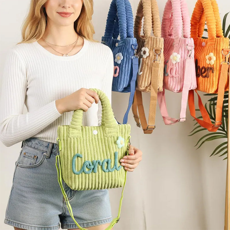 Kids Corduroy Tote Bag, Personalized Toddler Crossbody Bag