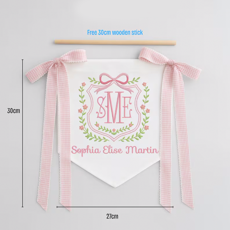 Custom Baby Banner, Welcome Banner with Floral Crest