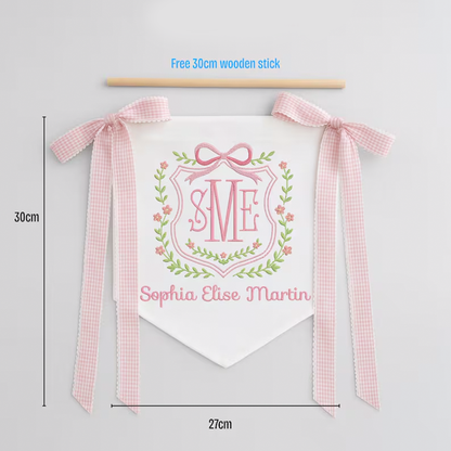 Custom Baby Banner, Welcome Banner with Floral Crest
