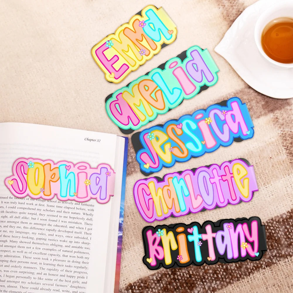 Personalized Flower Heart Bright Colored Letter Magnet Bookmark