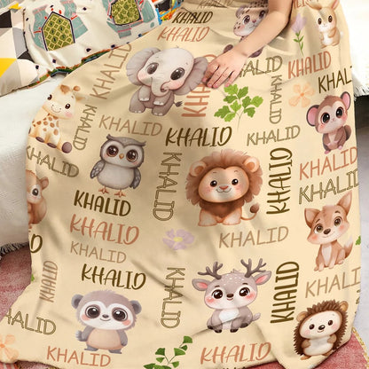 Personalized Multicolor Cute Forest Animal Soft Throw Blanket