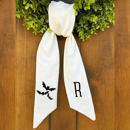 Personalized Ghost Witch Hand Embroidered Halloween Wreath