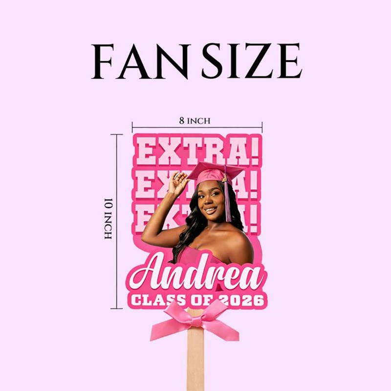 Custom Graduation Face Fan With Wooden Handle