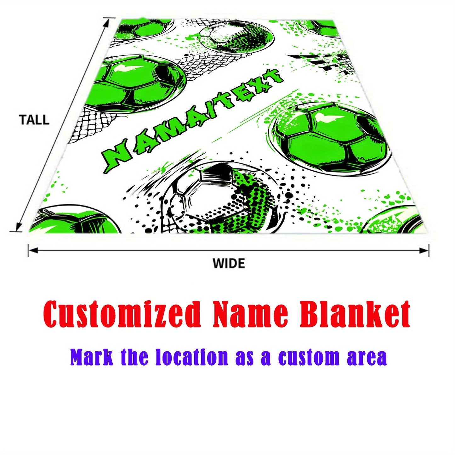 Personalized Soccer Theme Blanket, Custom Name Green Football Print