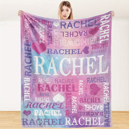 Custom Name Blanket - Personalized Flannel Throw with Heart & Star Design