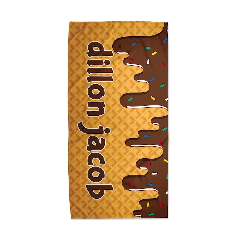 Personalized Ice Cream Drip Beach Towel Birthday Gift For Boys and Girls