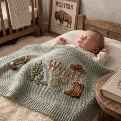 Personalized Cowboy Embroidered Baby Blanket with Name