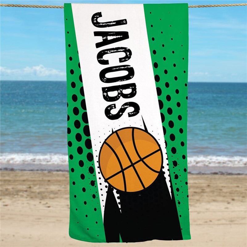 Sports Ball Personalized Beach Towel, name and number sports towel