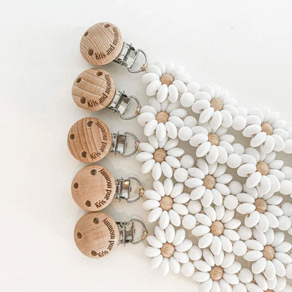 Personalized Flower Beaded Pacifier Clip Wooden Engraving