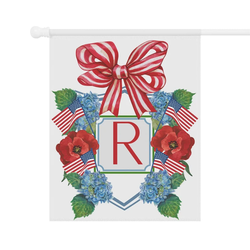 Custom Garden Flag Preppy Bow Name Sign Patriotic Hydrangea