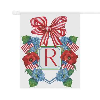 Custom Garden Flag Preppy Bow Name Sign Patriotic Hydrangea