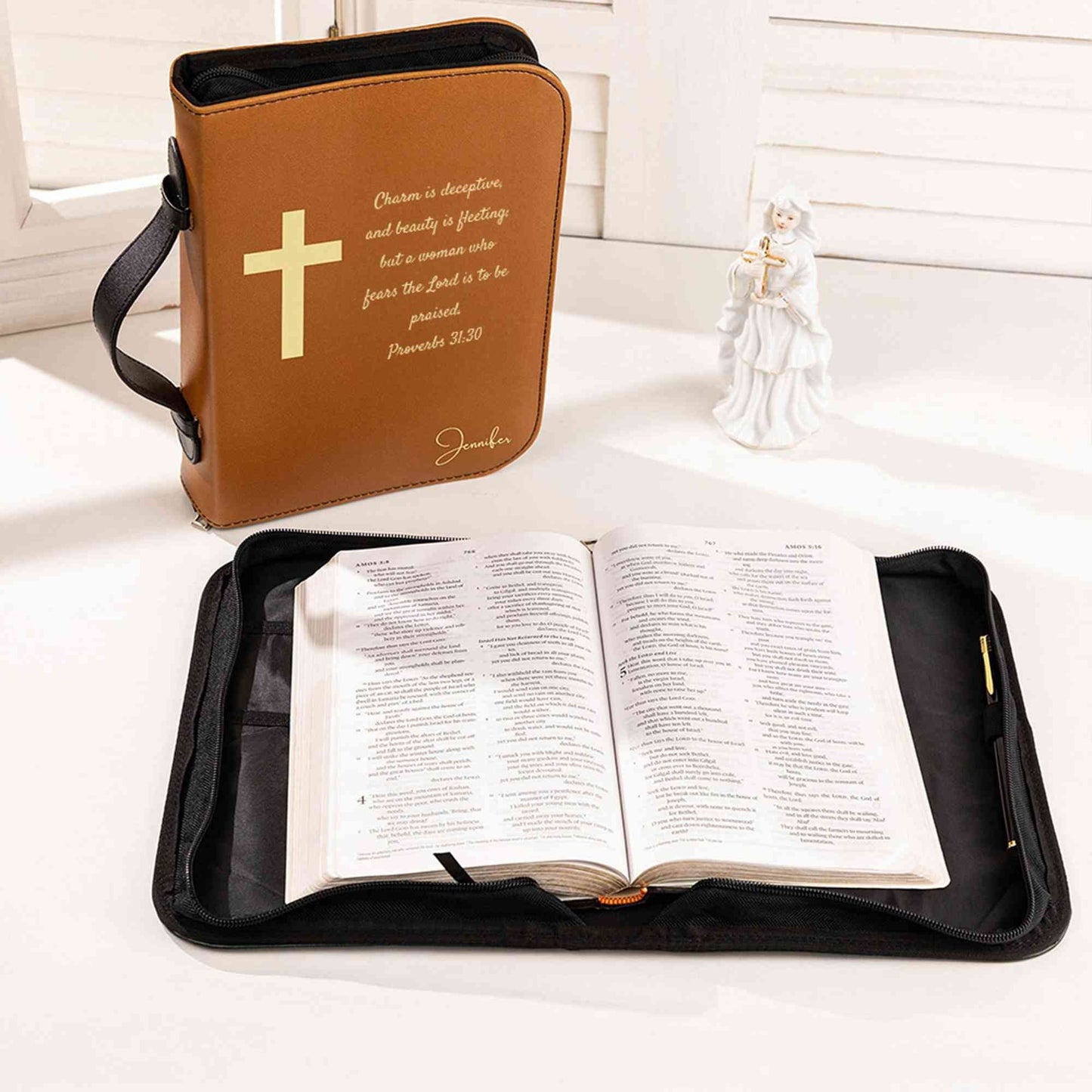 Custom Faux Leather Bible Cover: Engraved Religious Gift