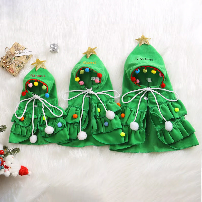 Personalized Christmas Pet Name Cape, Dog Clothes, Christmas tree Cape