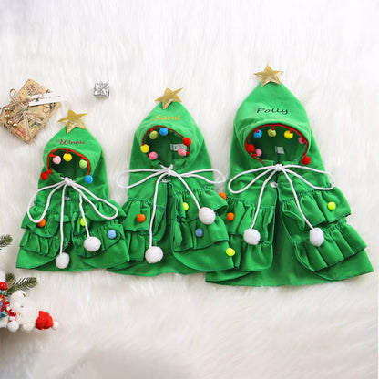 Personalized Christmas Pet Name Cape, Dog Clothes, Christmas tree Cape