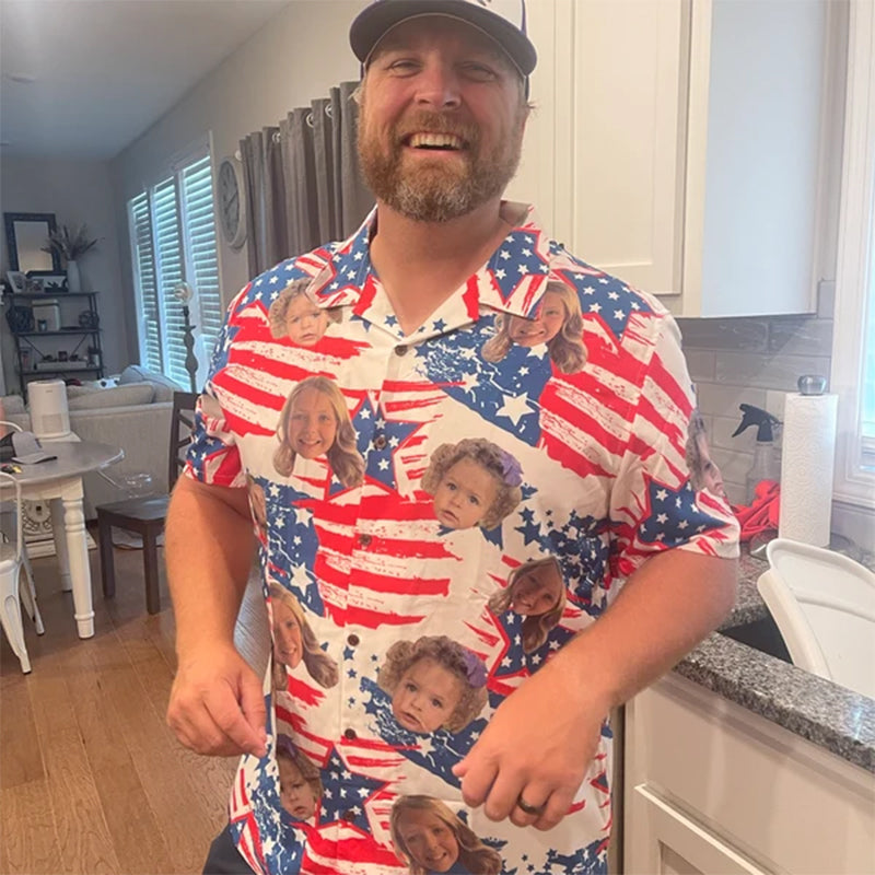 Custom Independence Day Shirt, Personalized Face man women kid Hawaiian Shirt