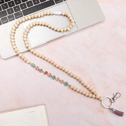 Personalized Colorful Wooden Name Beaded Badge Lanyard ID Card